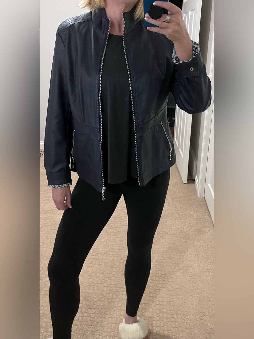 Cleo navy blue faux Leather Jacket